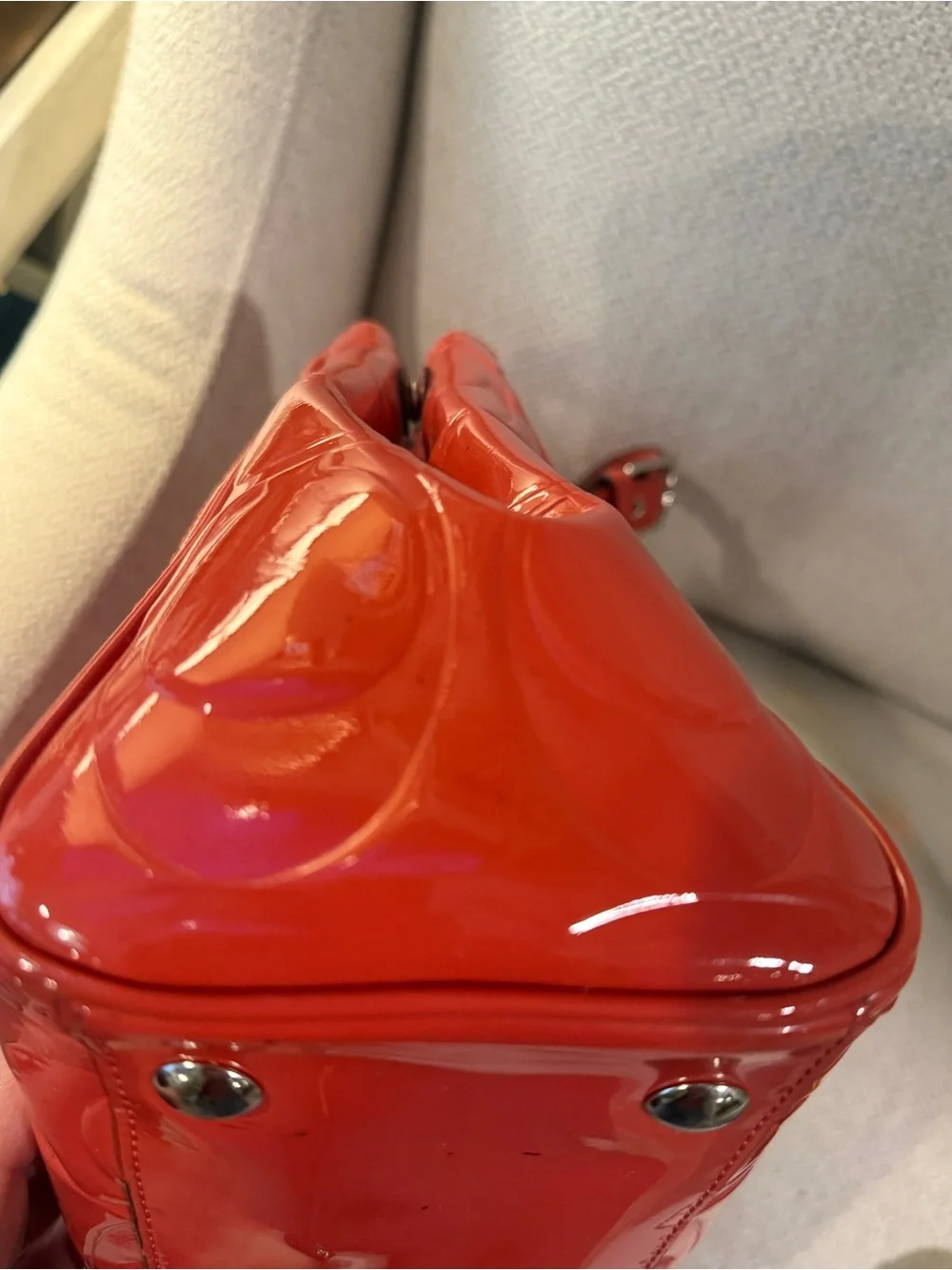 Coach Patent Signature Tote in Orange Patent